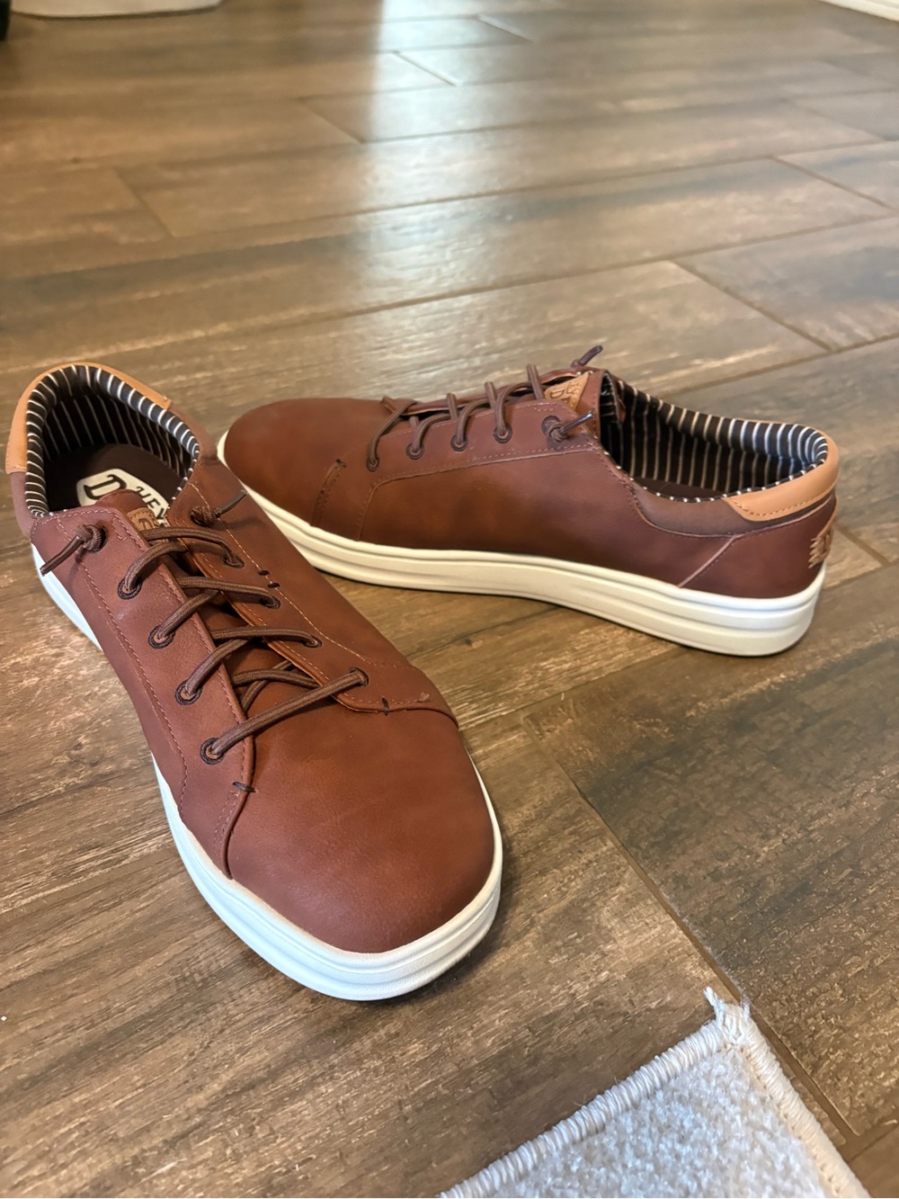 Hey Dude Brown Low-Top Leather-Style Sneakers